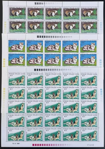 Benin 1981 YT 529-531 sheet domestic animals dogs cats guinea pigs farts