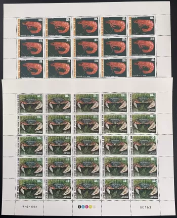 Bénin 1987 YT 653-654 planche Crustacés Crevette Crabe Faune marine