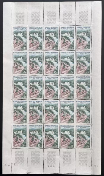 Centrafricaine 1963 YT 30 planche chutes Boali waterfalls nature paysage