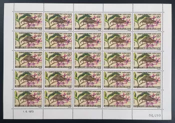 Zentralafrika 1973 YT 197 Bogen Zwergchamäleon Blumen Natur Reptilien