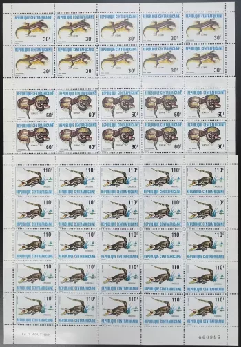 Zentralafrika 1981 YT PA 240-242 Bogen Eidechsen Schlangen Krokodile Reptilien