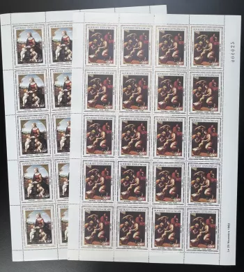 Centrafricaine 1982 YT PA 261-262 planche Raphael peintures art religieux