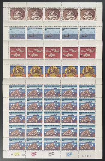 Congo 1984 YT 738-742 planche année mondiale pêche poissons faune marine