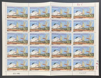 Kongo 1961 YT PA 5 Bogen Pointe Noire Baumstämme Verladung Frachtschiff