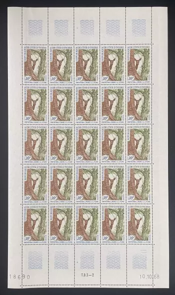 Côte d'Ivoire 1968 YT 281 planche protection faune flore antilope bongo forêt