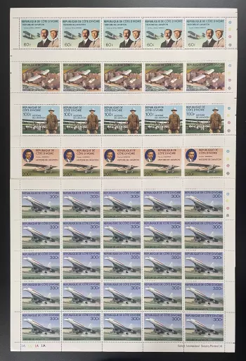 Ivory Coast 1977 YT 424-428 sheet aviation Wright Blériot Lindbergh Concorde