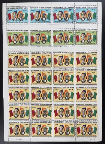 Côte d'Ivoire 1978 YT 441-443 planche Valéry Giscard d'Estaing visite drapeaux