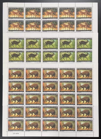 Côte d'Ivoire 1979 YT 501-503 planche faune animaux disparition antilope