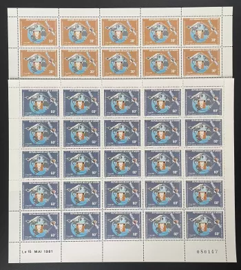 Ivory Coast 1981 YT 571-572 sheet telecommunications satellite airplane day