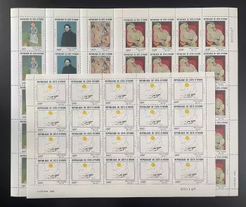 Côte d'Ivoire 1982 YT 627-631 planche Pablo Picasso peinture art tableau