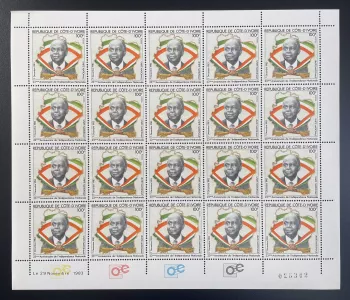 Côte d'Ivoire 1983 YT 676 planche Indépendance Houphouët-Boigny drapeau