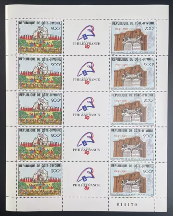 Elfenbeinküste 1989 YT 832A Bogen Französische Revolution Bastille PhilexFrance
