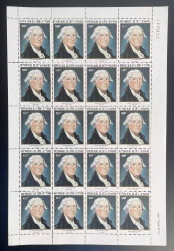 Côte d'Ivoire 1982 YT 608 planche George Washington président USA