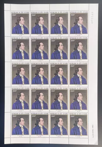 Elfenbeinküste 1982 YT 610 Bogen JW Goethe Dichter Schriftsteller Literatur