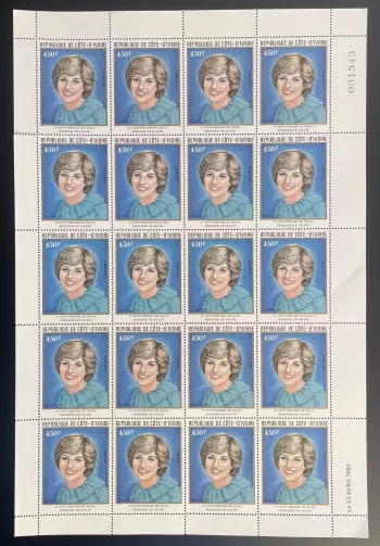 Côte d'Ivoire 1982 YT 611 planche Diana Spencer Princesse Galles Royalty