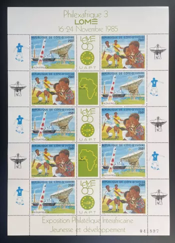 Elfenbeinküste 1985 YT PA 102A Bogen Philexafrique III Lomé Jugend Fußball