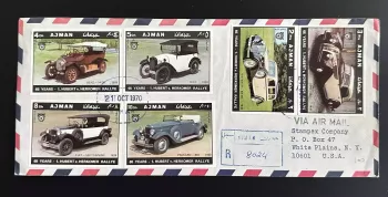 Ajman 1970 - Registered Letter Vintage Cars Herkomer Rally 6 Stamps