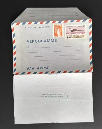 Aerogram France BY PLANE Sabine and Concorde stamps new uncirculated