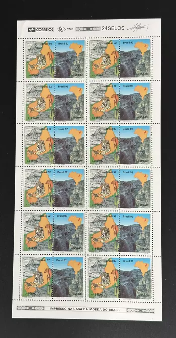 Brésil 1992 Mi. 2489 - 2490 planche jaguar caatinga faune flore cactus capivara