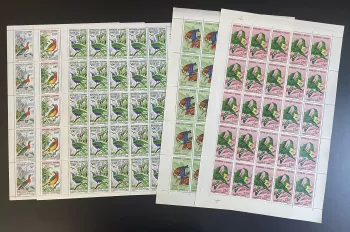 Dahomey 1966-1967 YT PA 37-41 planche oiseaux faune toucan perroquet