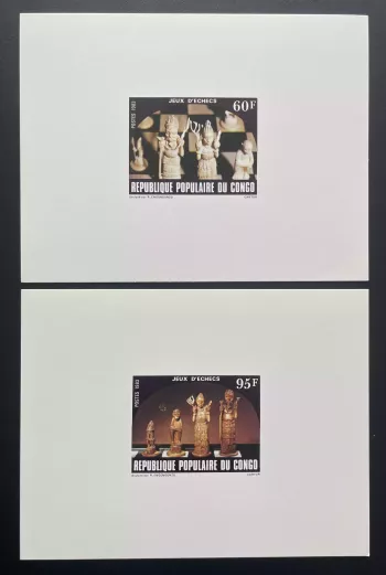 Congo 1983 Mi. 908 - 909 épreuve de luxe Jeux échecs pièces sculptées
