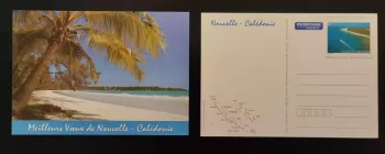 New Caledonia stationery pre-stamped card beach palm trees best wishes
