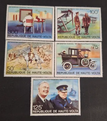 Haute-Volta 1975 Mi. 545 Churchill Roosevelt peintre avion cheval