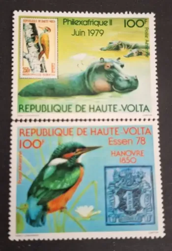 Obervolta 1978 Mi. 730-731 Philexafrique Vögel Nilpferd Essen