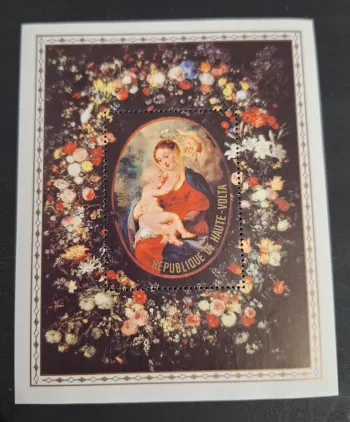Haute-Volta 1977 Mi. Bl. 50 Rubens Vierge Enfant guirlande fleurs