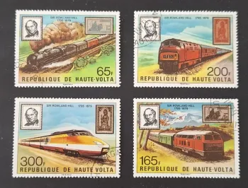 Haute-Volta 1979 Mi. 755-758 obl. trains Rowland Hill locomotives