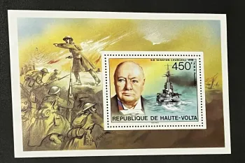 Haute-Volta 1975 Mi. Bl. 30 A Churchill HMS Resolution navire guerre