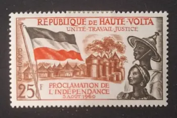 Haute-Volta 1960 Mi. 92 Proclamation indépendance drapeau village