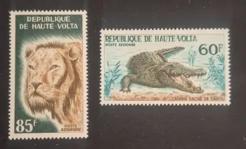 Haute-Volta 1965 Mi. 170-171 poste aérienne lion caïman Sabou faune