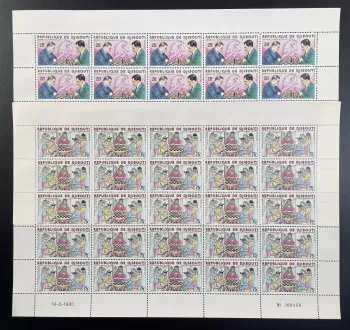 Djibouti 1980 YT 519-520 planche échecs chess Florence FIDE joueurs cheval