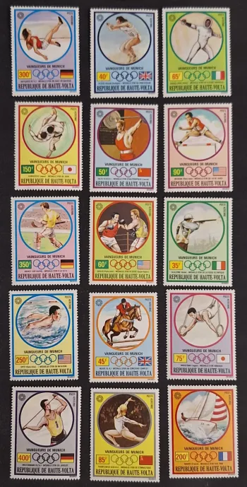 Upper Volta 1972 Mi. 387-401 Munich Olympic Games winners sport