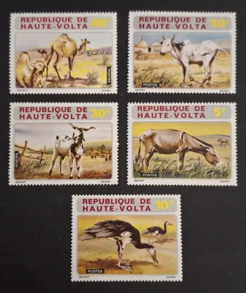 Upper Volta 1972 Mi. 405-409 fauna camel ox goat donkey bustard