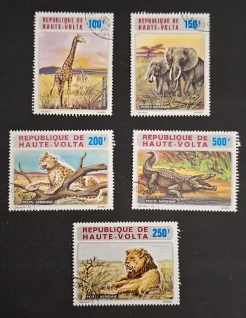 Haute-Volta 1972 Mi. 446-450 obl. faune girafe éléphant léopard lion