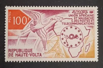 Haute-Volta 1973 Mi. 460 UAMPT Télécommunications oiseau carte Afrique