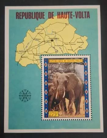 Haute-Volta 1973 Mi. Bl. 18 éléphants carte Afrique faune sauvage
