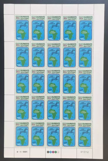Dschibuti 1991 YT 671 Bogen Afrikatourismus Karte Organisation Zebra