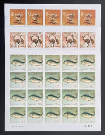 Djibouti 1977 YT 473-475 ND planche crustacé antilope poisson faune