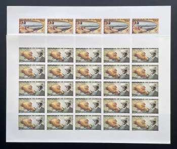 Djibouti 1980 YT PA 144-145 ND planche Zeppelin Egypte Sphinx dirigeable