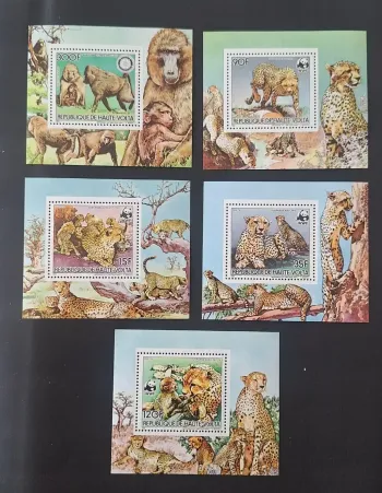 Haute-Volta 1984 Mi. 957 - 960 Bl. guépards babouins WWF faune Afrique