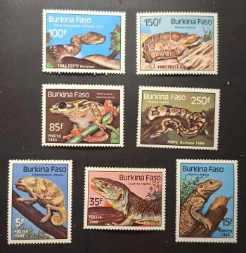 Burkina Faso 1985 Mi. 1005-1011 reptiles serpents tortue caméléon