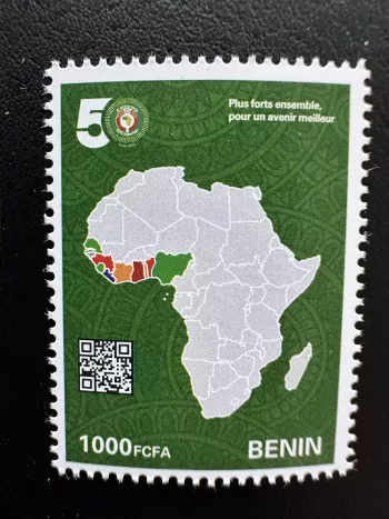 Bénin 2026 CEDEAO 50 ans carte Afrique drapeaux pays membres anniversaire