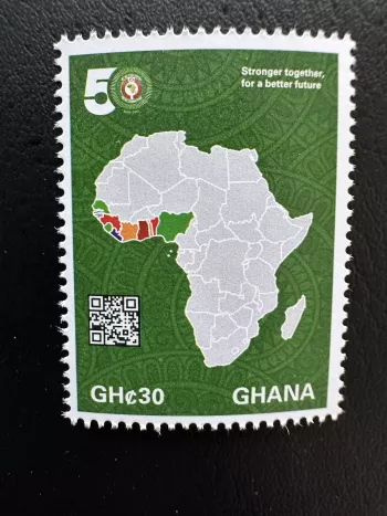 Ghana 2026 ECOWAS 50 Jahre Afrika Karte Regionalorganisation postfrisch