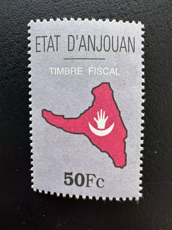 Anjouan Komoren 1999 Fiskalmarke 50FC Insel Hand Halbmond Flagge Emblem neu