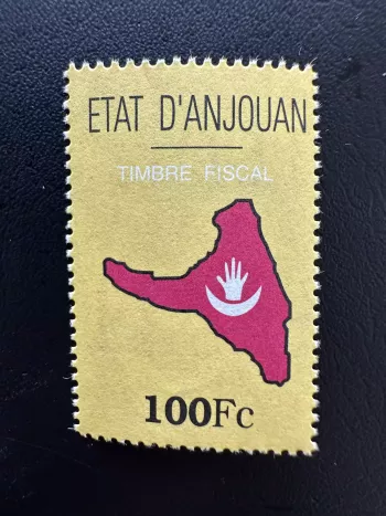 Anjouan Komoren 1999 Fiskalmarke 100FC Inselkarte Halbmond Staatssymbol