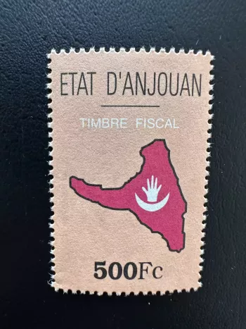 Anjouan Komoren 1999 Fiskalmarke 500FC Inselkarte Halbmond Flagge