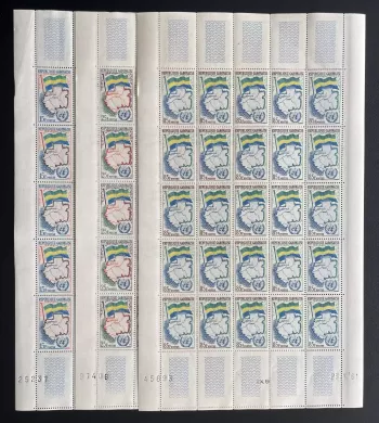 Gabon 1961 YT 150-152 planche ONU drapeau carte Libreville admission